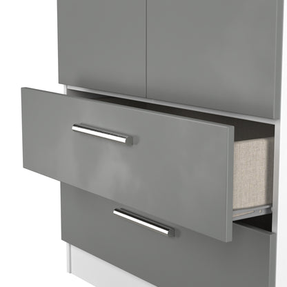 Contrast Tall Wardrobe Grey & White 2 Doors 2 Drawers 196cm