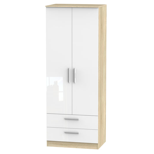 Contrast Tall Wardrobe White & Oak 2 Doors 2 Drawers 196cm