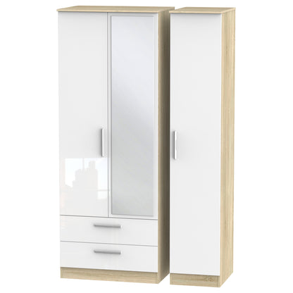 Contrast Tall Mirror Wardrobe White & Oak 1 Shelf 2 Drawers 196cm