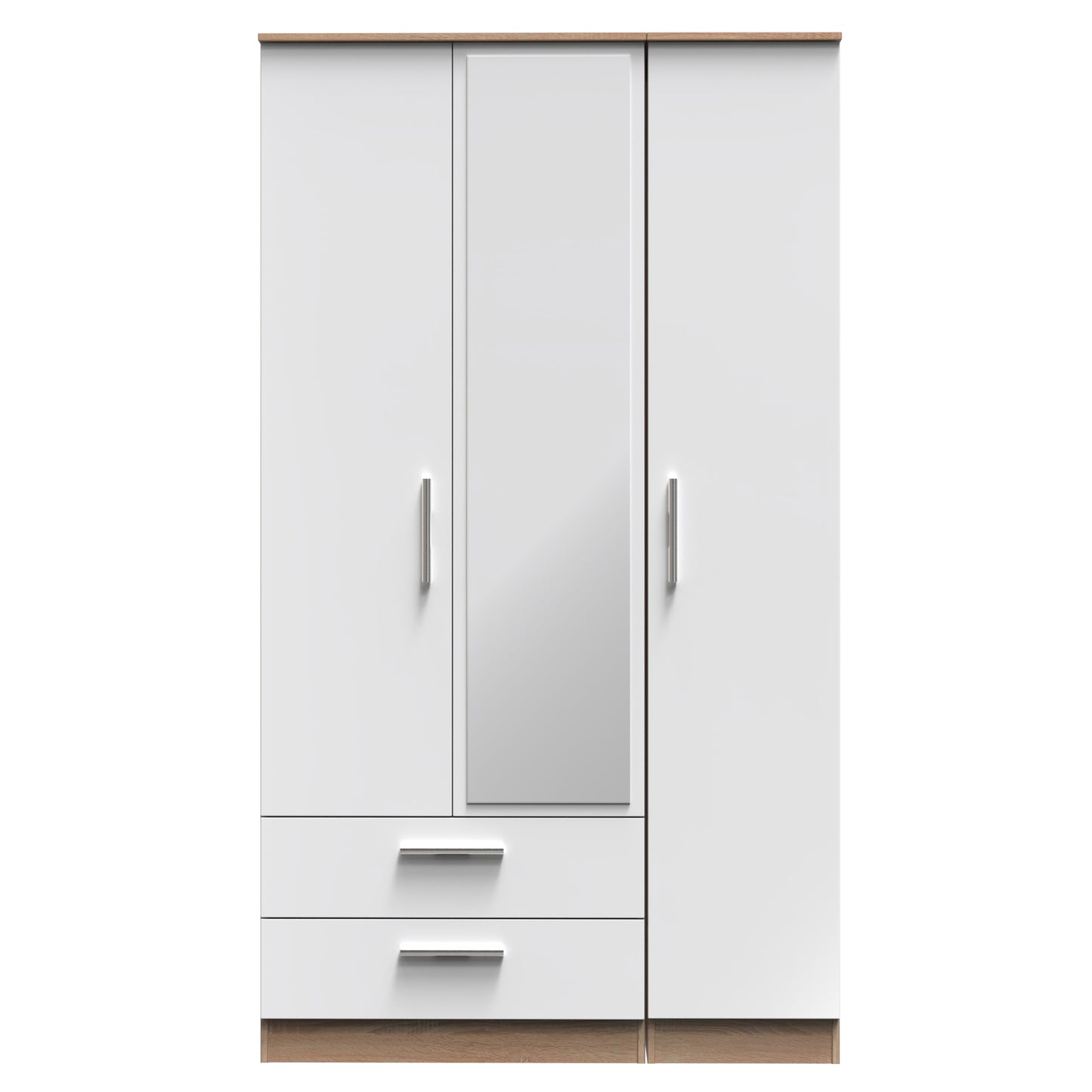 Contrast Tall Mirror Wardrobe White & Oak 1 Shelf 2 Drawers 196cm