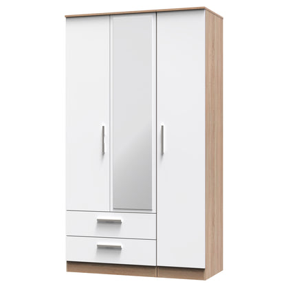 Contrast Tall Mirror Wardrobe White & Oak 1 Shelf 2 Drawers 196cm