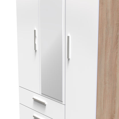 Contrast Tall Mirror Wardrobe White & Oak 1 Shelf 2 Drawers 196cm