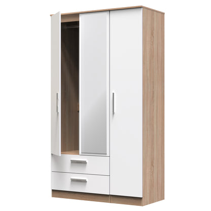 Contrast Tall Mirror Wardrobe White & Oak 1 Shelf 2 Drawers 196cm