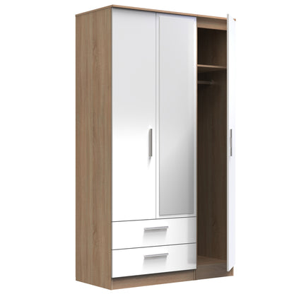 Contrast Tall Mirror Wardrobe White & Oak 1 Shelf 2 Drawers 196cm