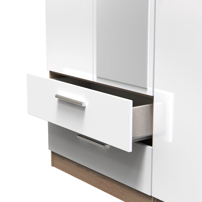 Contrast Tall Mirror Wardrobe White & Oak 1 Shelf 2 Drawers 196cm