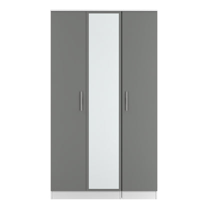 Contrast Tall Mirror Wardrobe Grey & White 2 Shelves 196cm