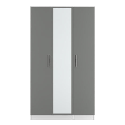 Contrast Tall Mirror Wardrobe Grey & White 2 Shelves 196cm