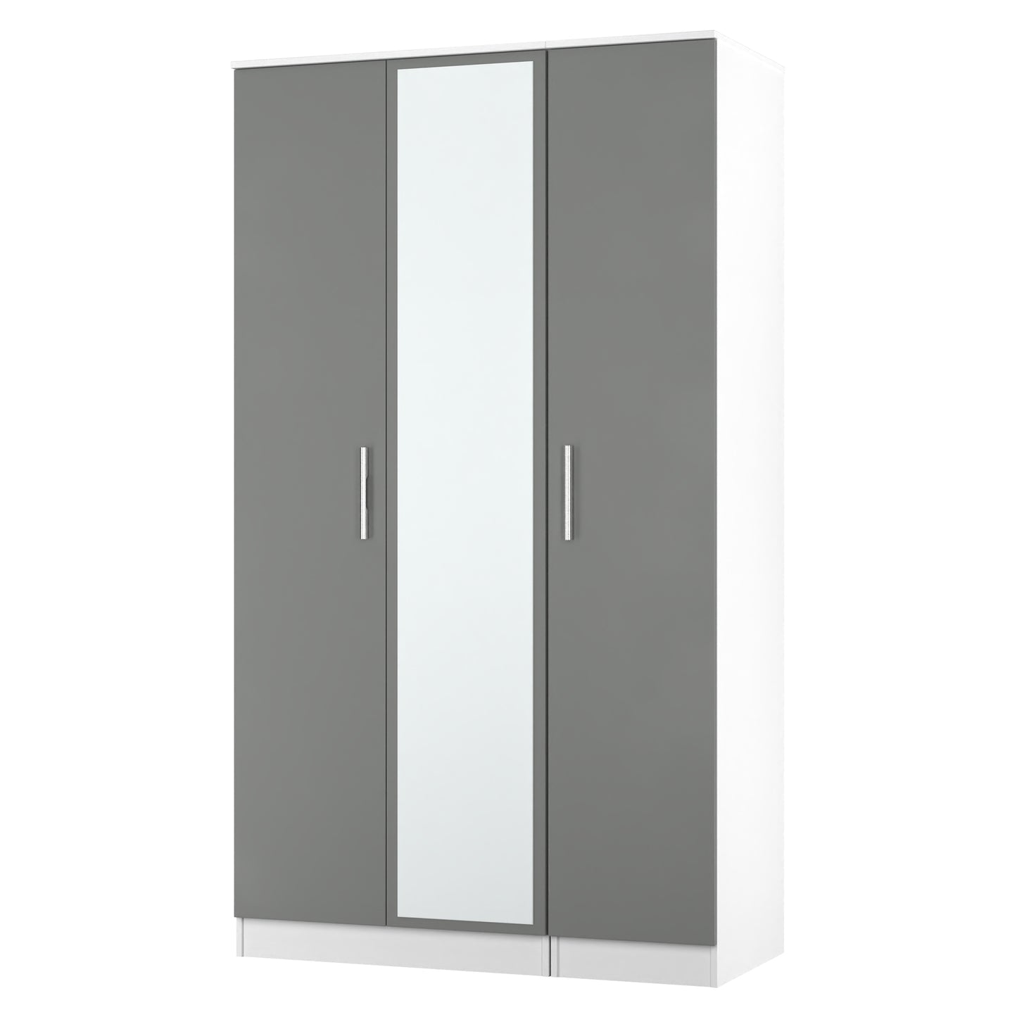 Contrast Tall Mirror Wardrobe Grey & White 2 Shelves 196cm