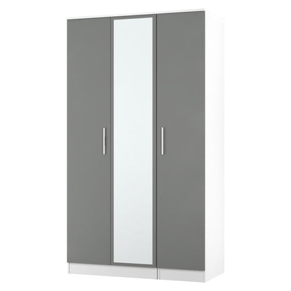 Contrast Tall Mirror Wardrobe Grey & White 2 Shelves 196cm