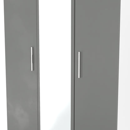 Contrast Tall Mirror Wardrobe Grey & White 2 Shelves 196cm