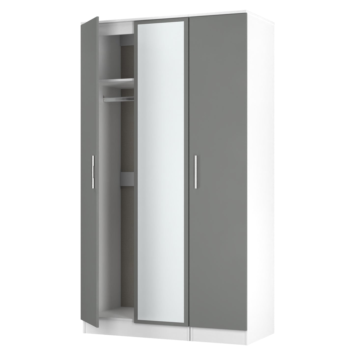Contrast Tall Mirror Wardrobe Grey & White 2 Shelves 196cm