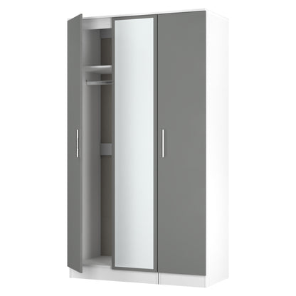 Contrast Tall Mirror Wardrobe Grey & White 2 Shelves 196cm