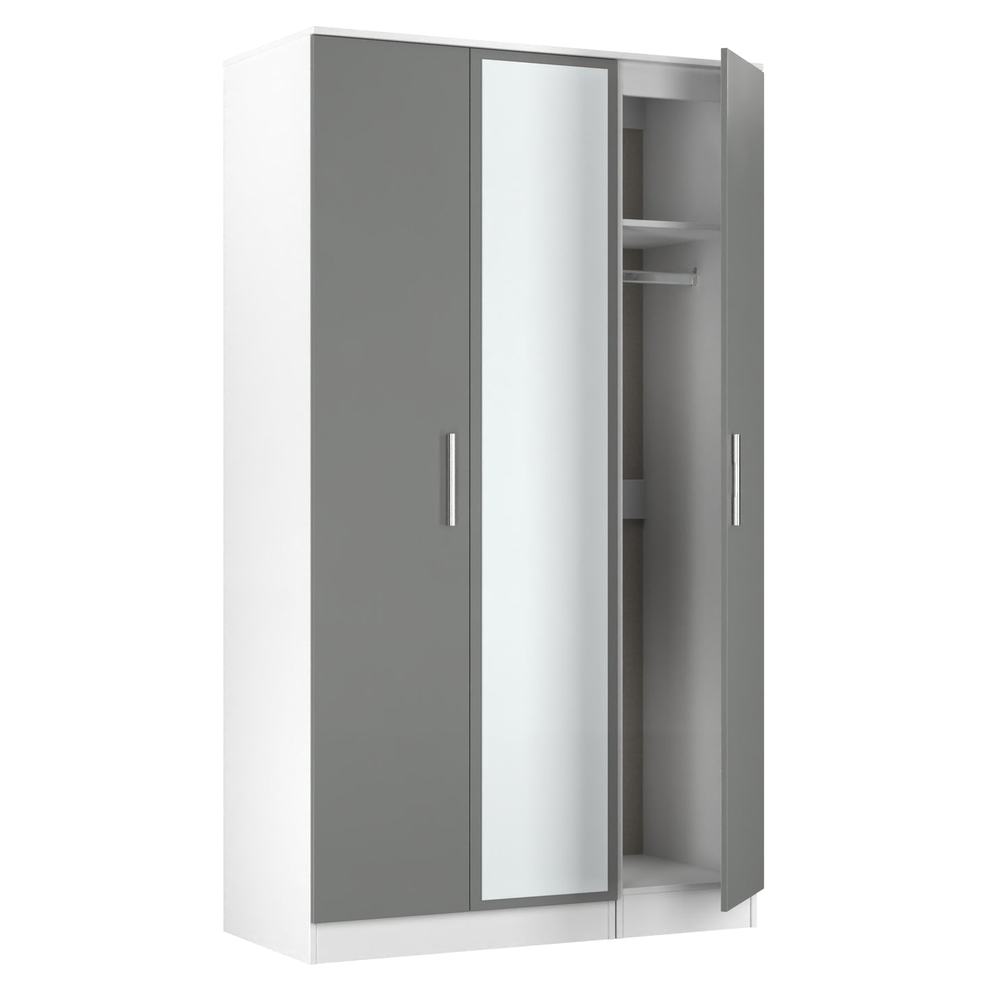 Contrast Tall Mirror Wardrobe Grey & White 2 Shelves 196cm