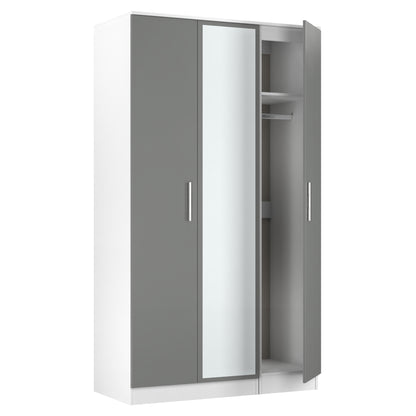 Contrast Tall Mirror Wardrobe Grey & White 2 Shelves 196cm