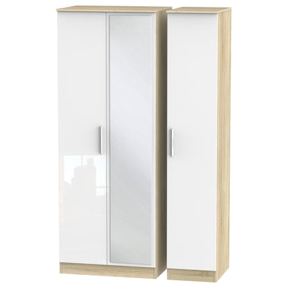 Contrast Tall Mirror Wardrobe White & Oak 2 Shelves 196cm