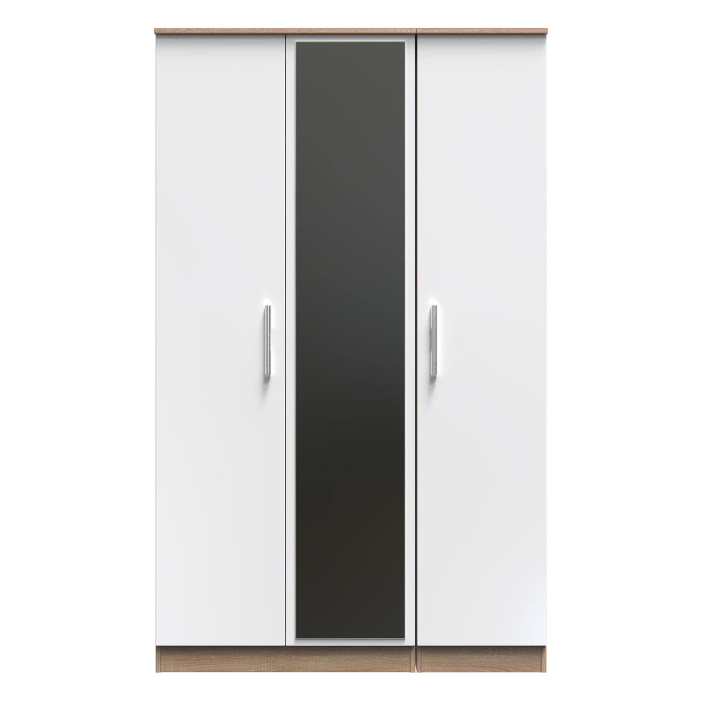 Contrast Tall Mirror Wardrobe White & Oak 2 Shelves 196cm