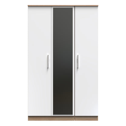 Contrast Tall Mirror Wardrobe White & Oak 2 Shelves 196cm