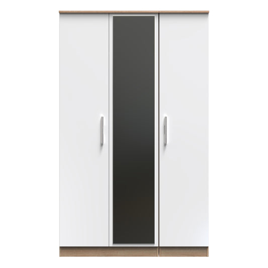 Contrast Tall Mirror Wardrobe White & Oak 2 Shelves 196cm