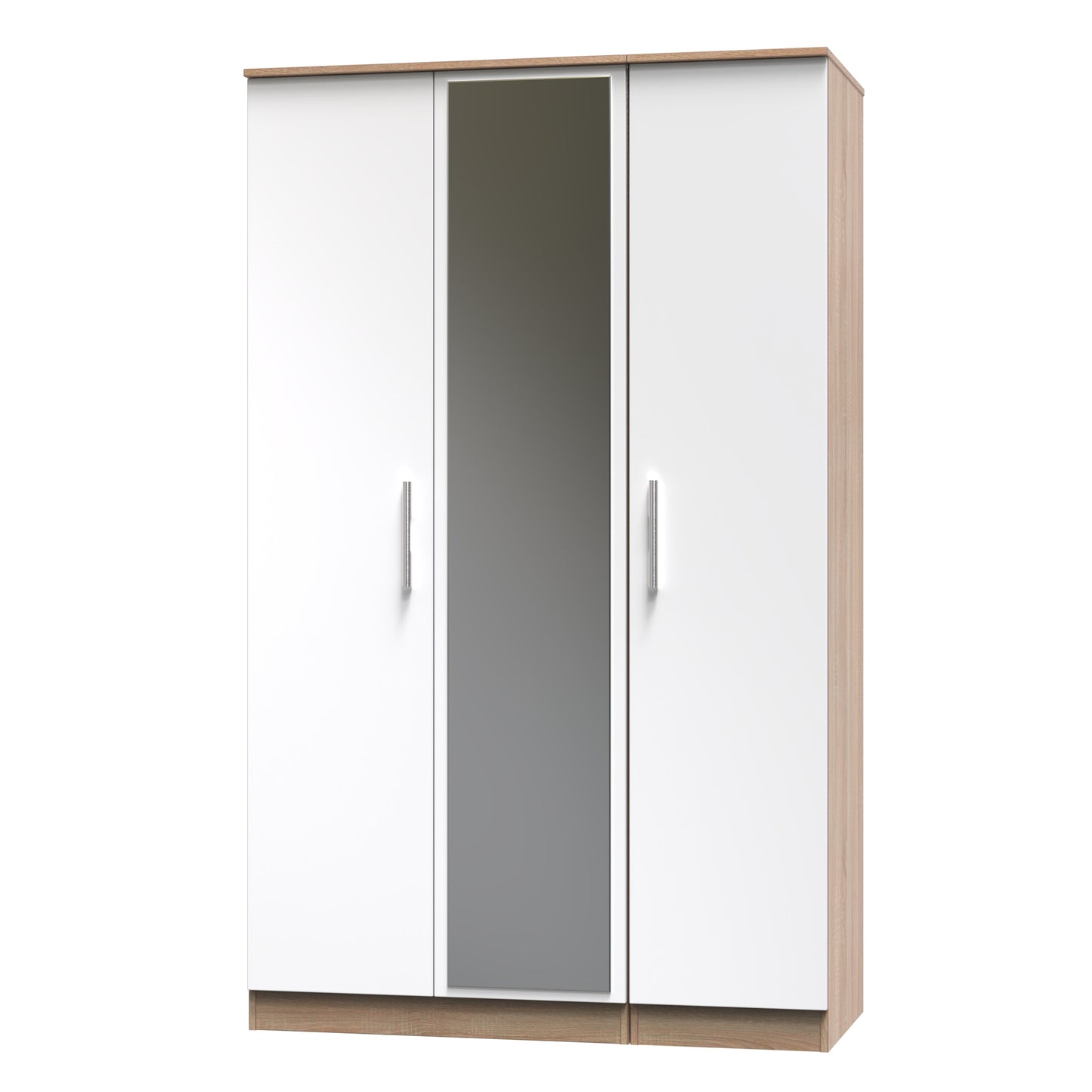 Contrast Tall Mirror Wardrobe White & Oak 2 Shelves 196cm