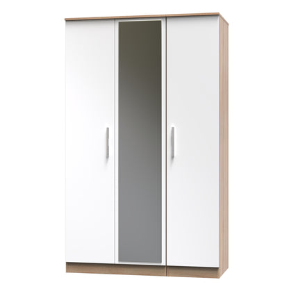 Contrast Tall Mirror Wardrobe White & Oak 2 Shelves 196cm