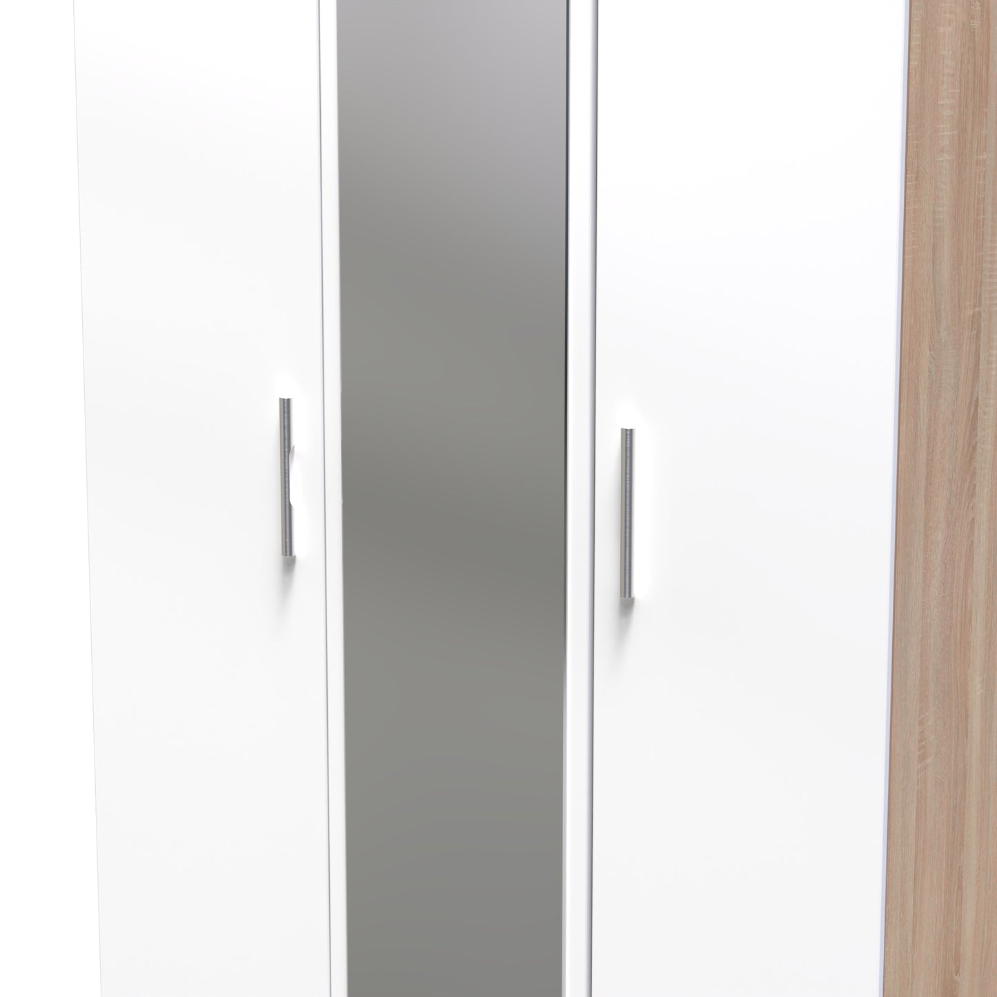 Contrast Tall Mirror Wardrobe White & Oak 2 Shelves 196cm