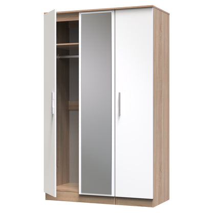 Contrast Tall Mirror Wardrobe White & Oak 2 Shelves 196cm