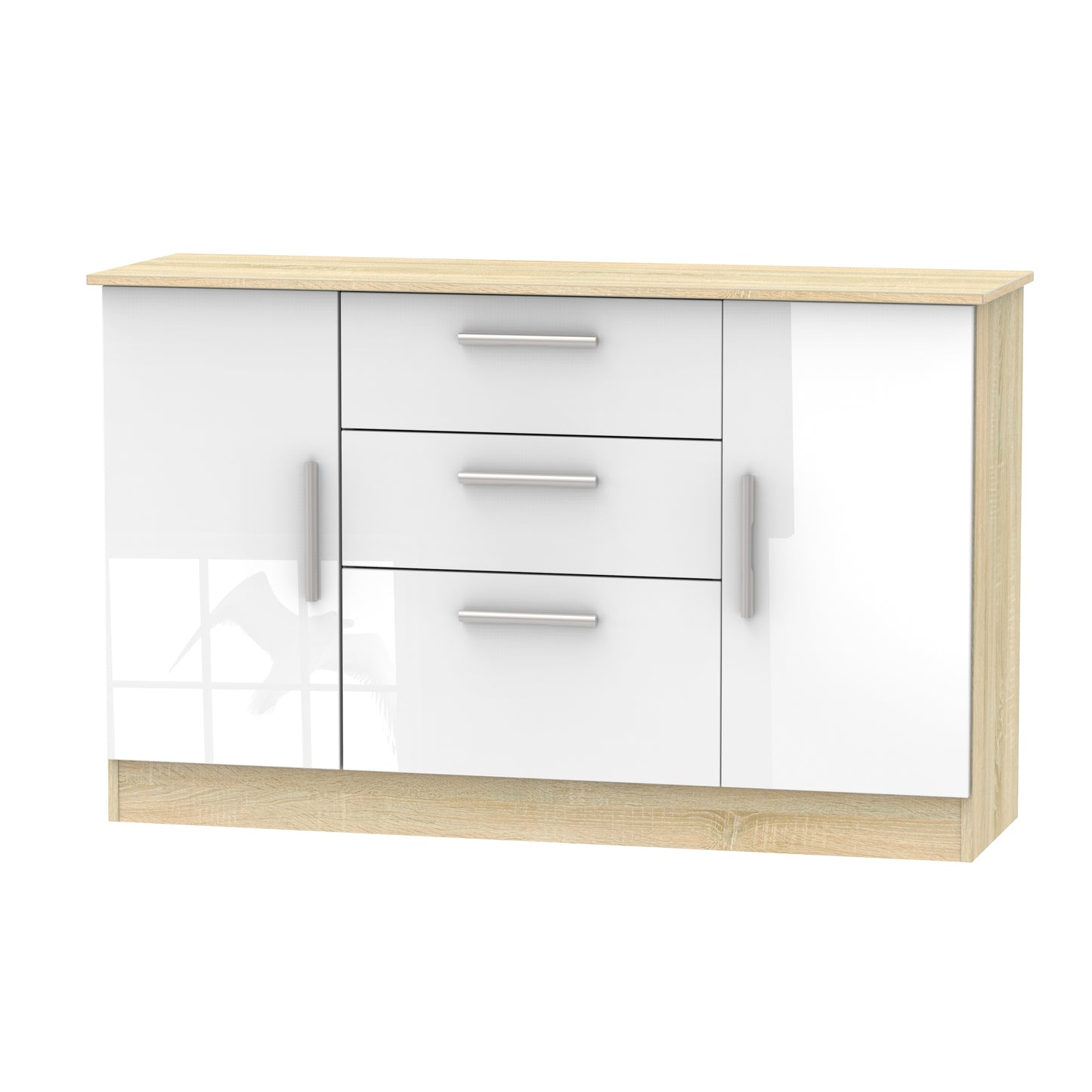 Contrast Large Sideboard White & Oak 2 Doors 2 Shelves 3 Drawers 126cm