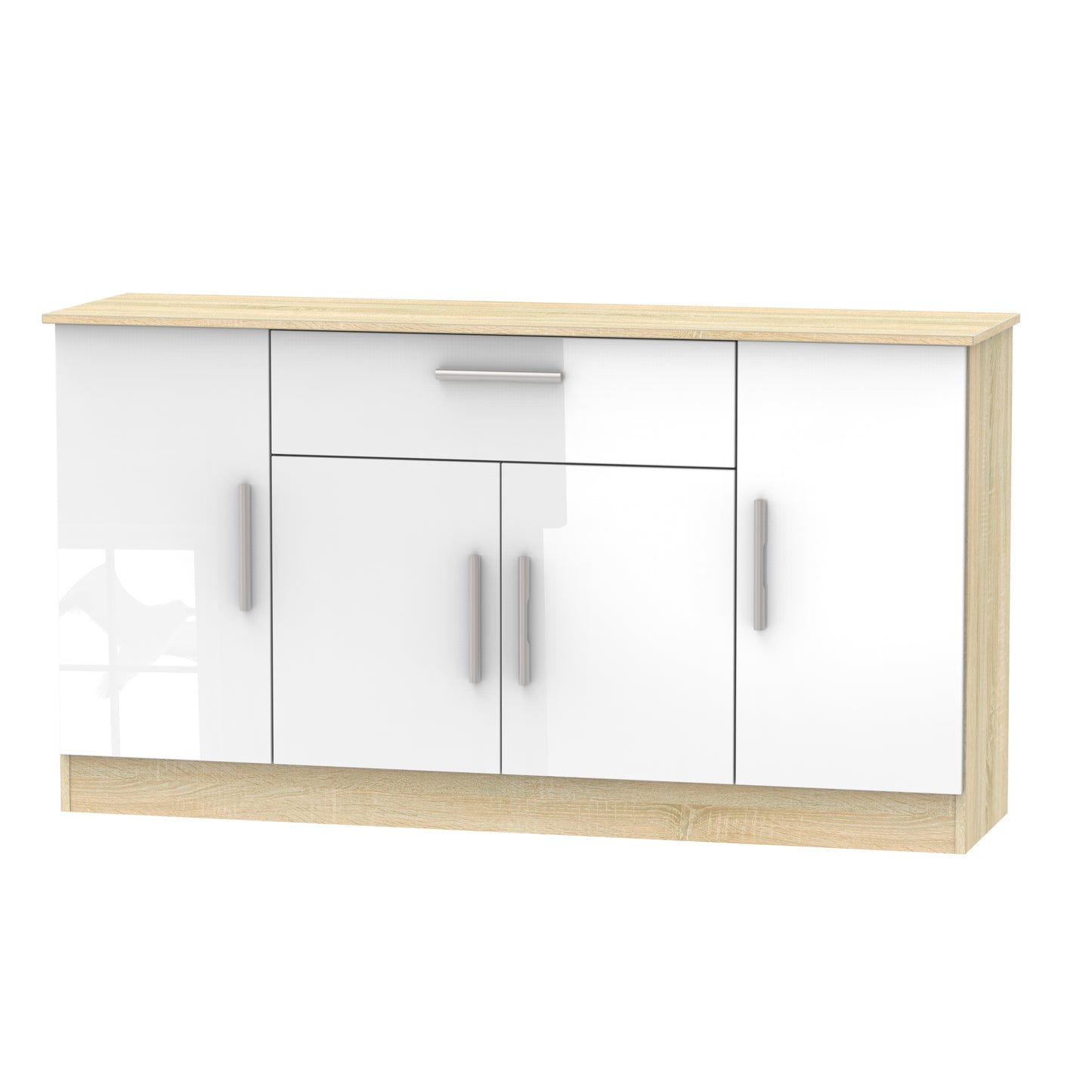 Contrast Large Sideboard White & Oak 4 Doors 1 Drawer 144cm
