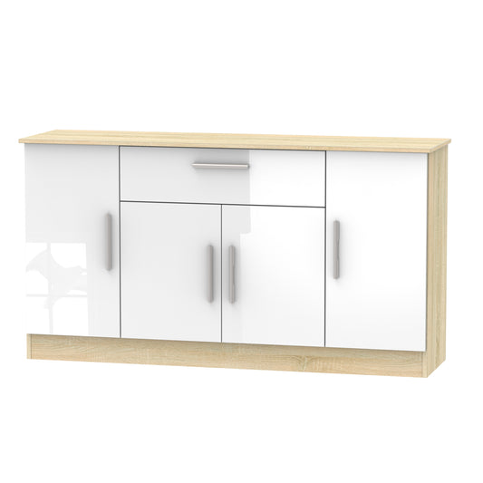 Contrast Large Sideboard White & Oak 4 Doors 1 Drawer 144cm