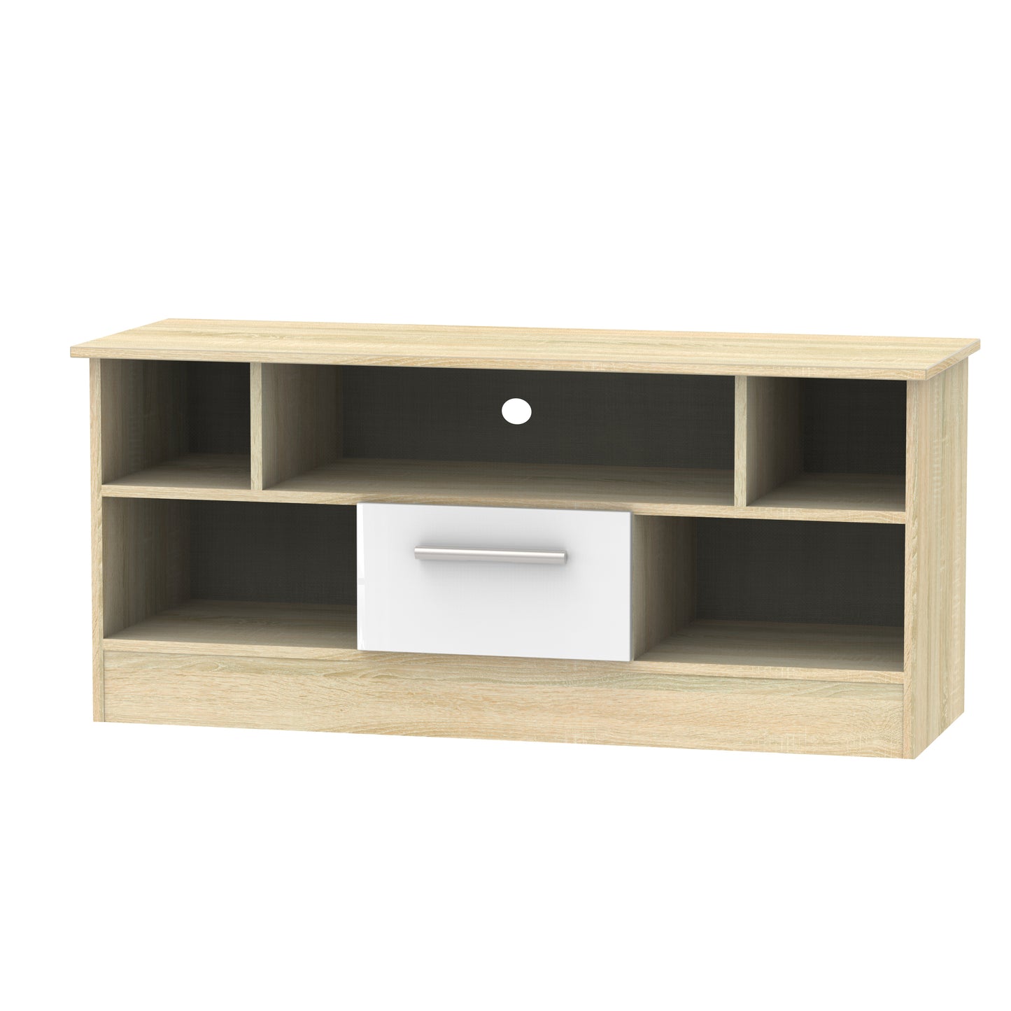 Contrast TV Unit White & Oak 5 Shelves 1 Drawer 110cm