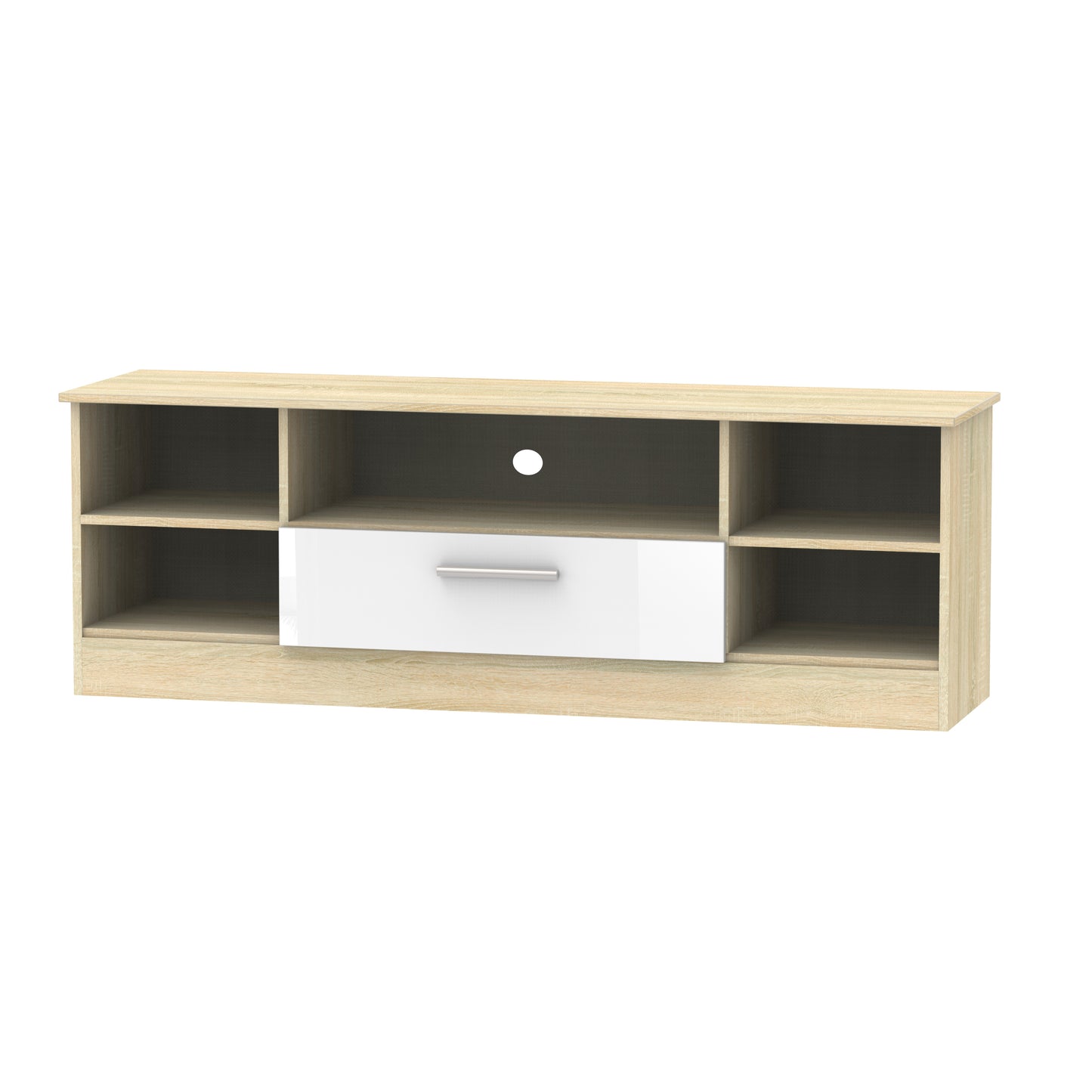 Contrast TV Unit White & Oak 5 Shelves 1 Drawer 144cm