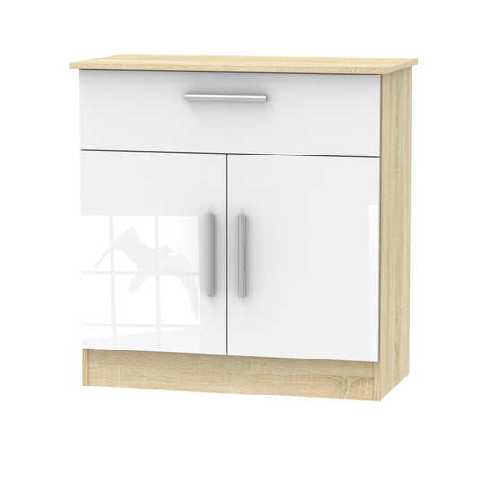 Contrast Sideboard White & Oak 2 Doors 1 Drawer 79cm