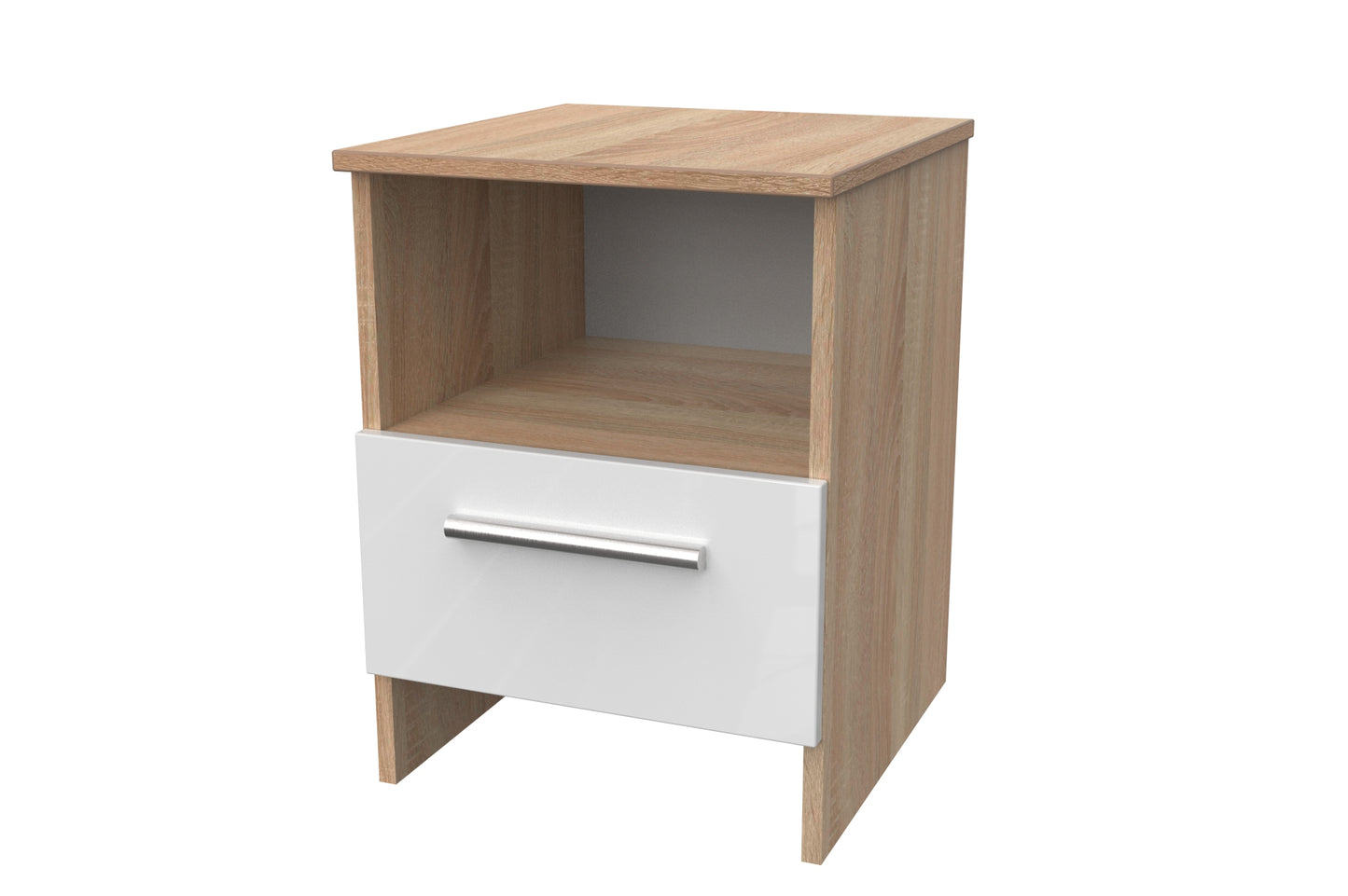 Contrast Side Table White & Oak 1 Shelf 1 Drawer 50cm
