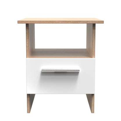 Contrast Side Table White & Oak 1 Shelf 1 Drawer 50cm