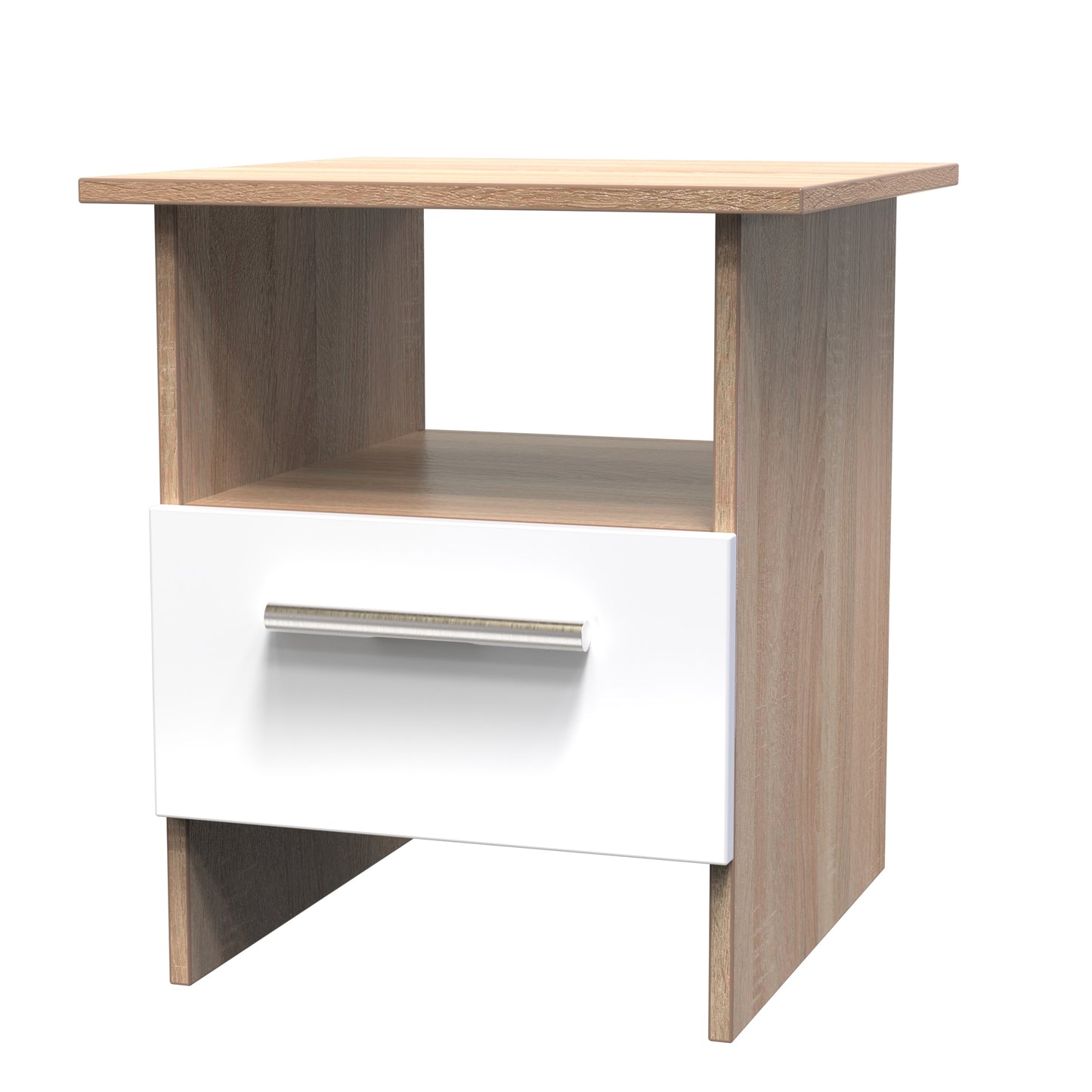 Contrast Side Table White & Oak 1 Shelf 1 Drawer 50cm