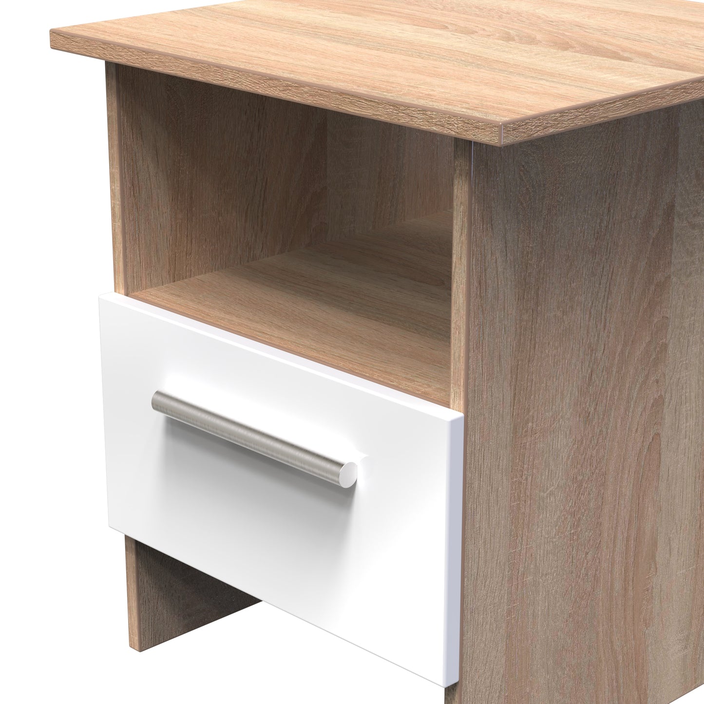 Contrast Side Table White & Oak 1 Shelf 1 Drawer 50cm