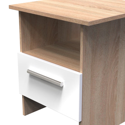 Contrast Side Table White & Oak 1 Shelf 1 Drawer 50cm