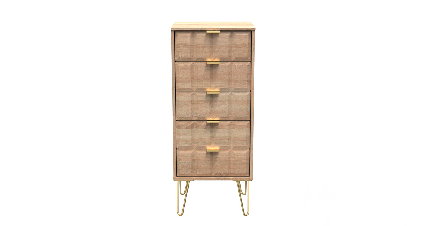 Cube Tall Tallboy Oak 5 Drawers 109cm