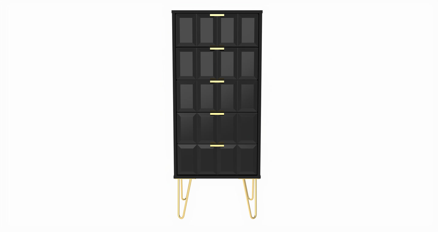 Cube Tall Tallboy Black 5 Drawers 109cm