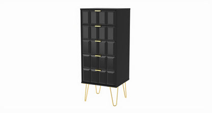 Cube Tall Tallboy Black 5 Drawers 109cm