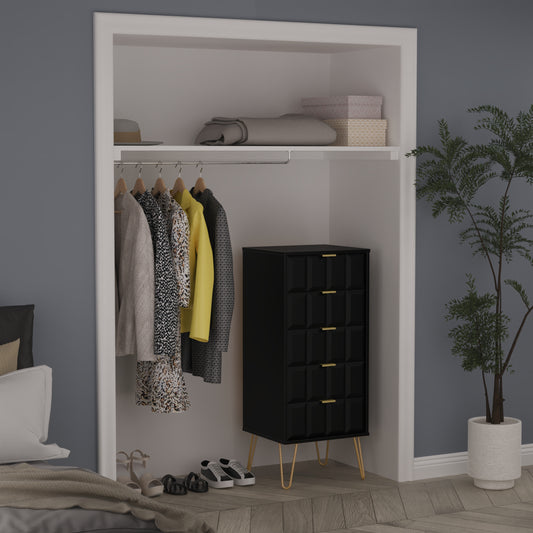Cube Tall Tallboy Black 5 Drawers 109cm