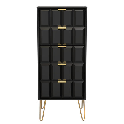 Cube Tall Tallboy Black 5 Drawers 109cm