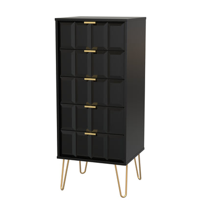 Cube Tall Tallboy Black 5 Drawers 109cm