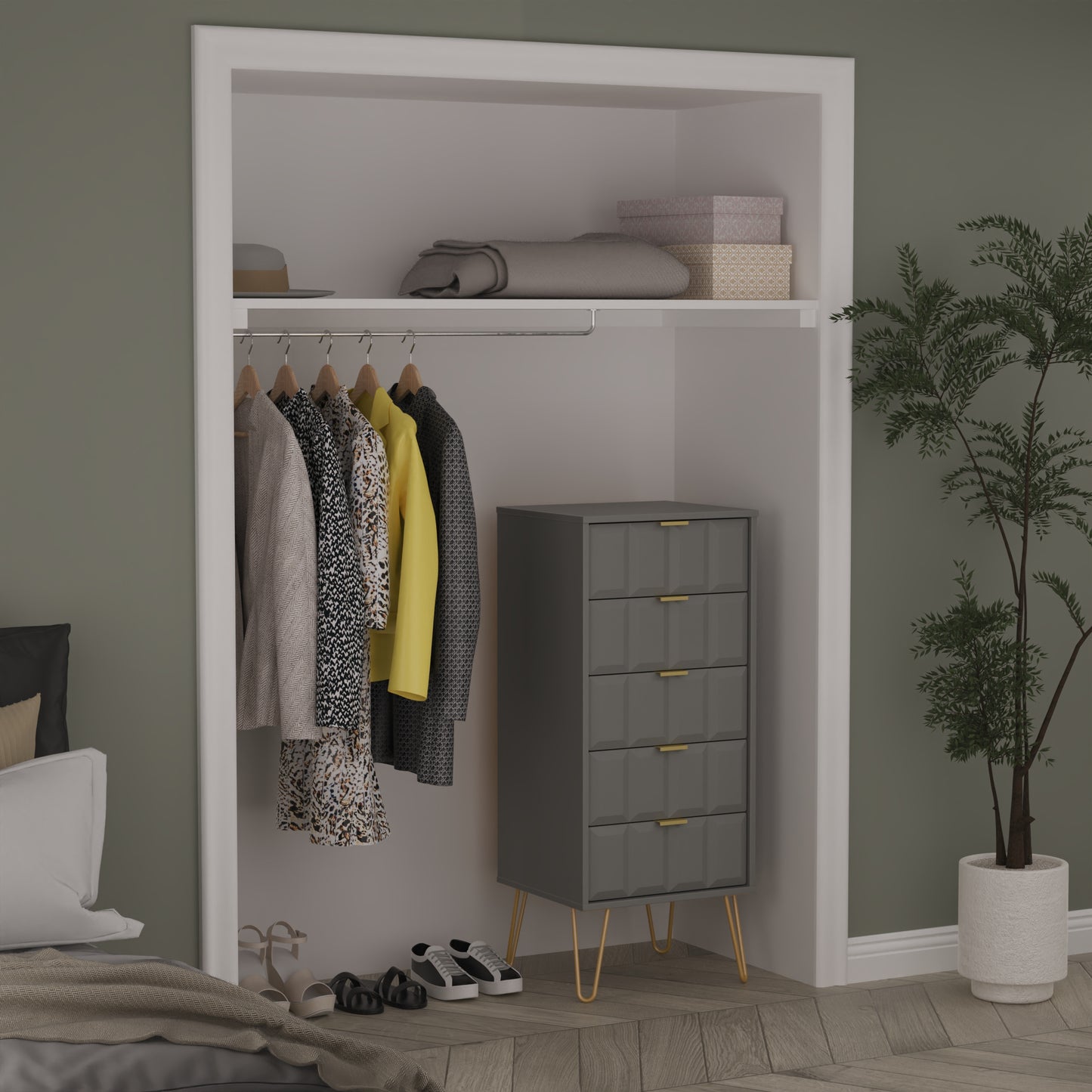 Cube Tall Tallboy Grey 5 Drawers 109cm