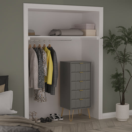 Cube Tall Tallboy Grey 5 Drawers 109cm