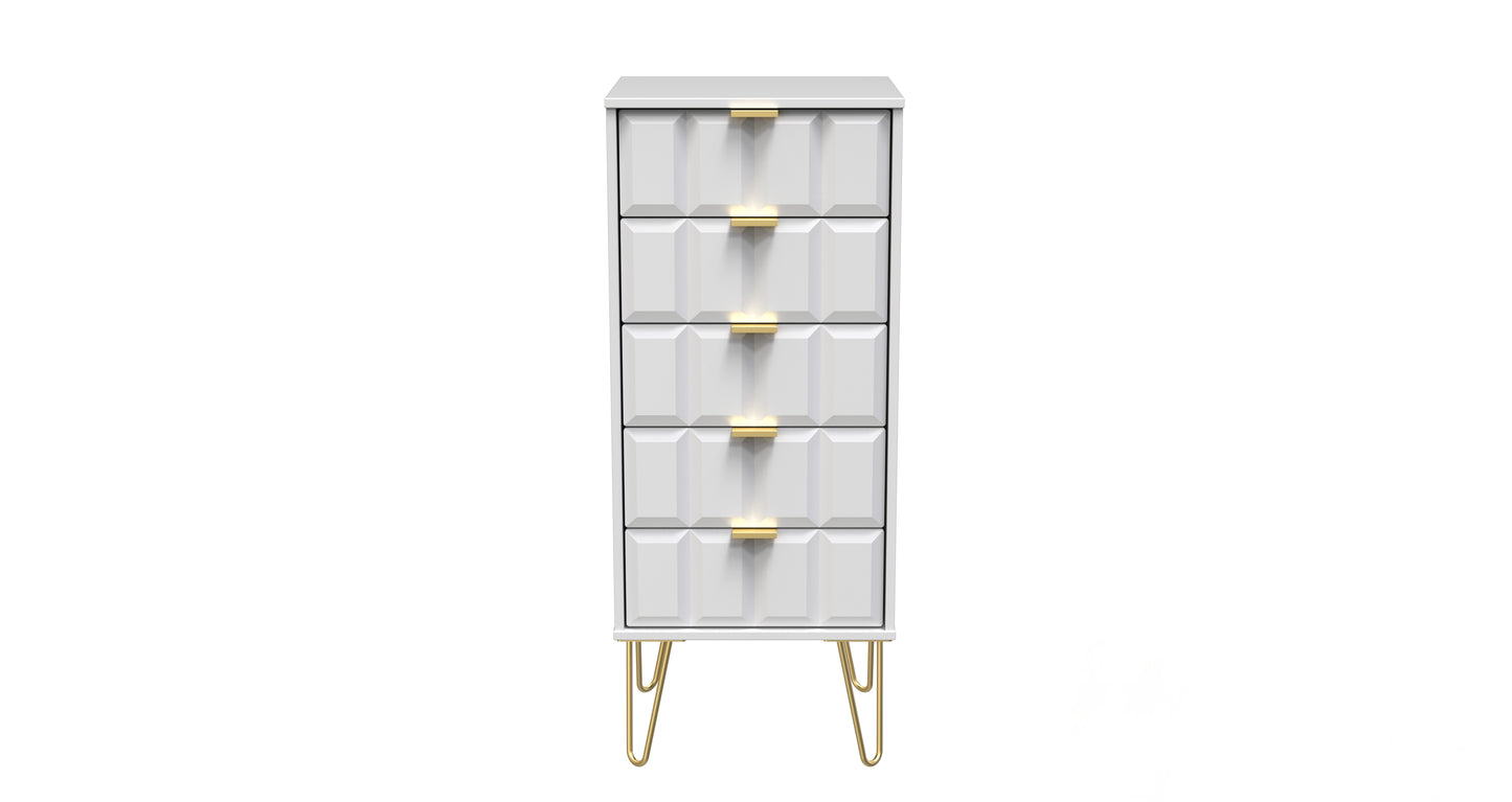 Cube Tall Tallboy White 5 Drawers 109cm