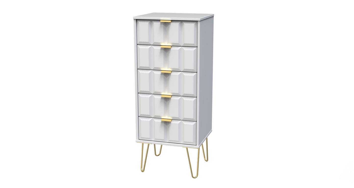 Cube Tall Tallboy White 5 Drawers 109cm