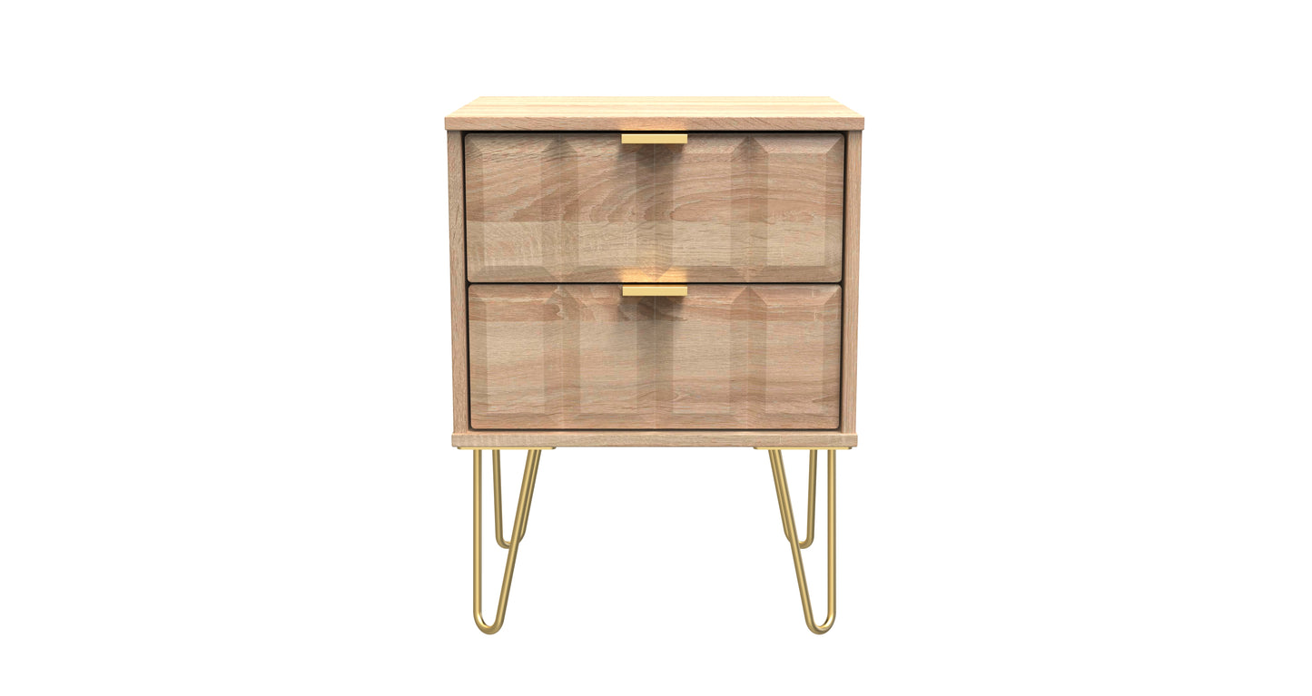 Cube Bedside Table Oak 2 Drawers 60cm