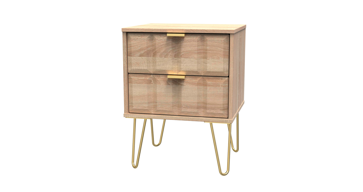 Cube Bedside Table Oak 2 Drawers 60cm