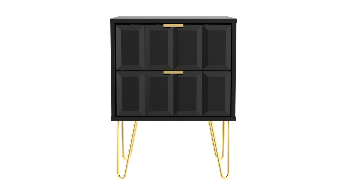 Cube Bedside Table Black 2 Drawers 60cm
